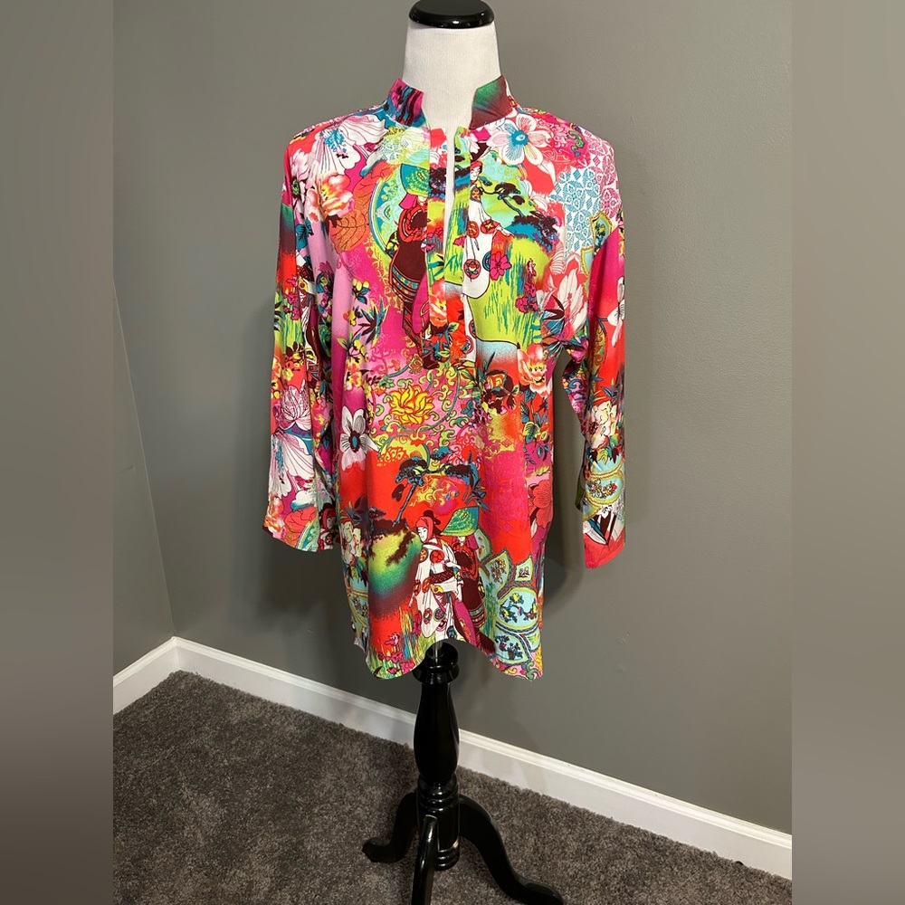 Notori Asian‎ floral geisha print shirt size M flowey , bell sleeves